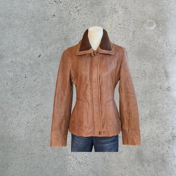 Vintage tan leather jacket - Picture 1 of 8